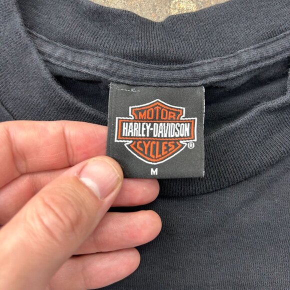 Vintage Harley Davidson Graphic Tee Mens Medium Flames Eagle Las Vegas y2k Black - Picture 6 of 10